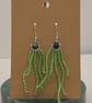 Green Weeping Willow Beaded Dangle Earrings, Sterling Silver Hooks