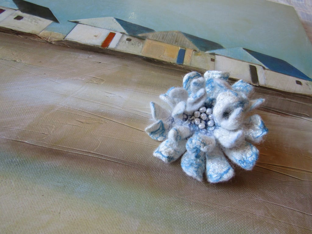 Handmade Felted Wool Flower Brooch