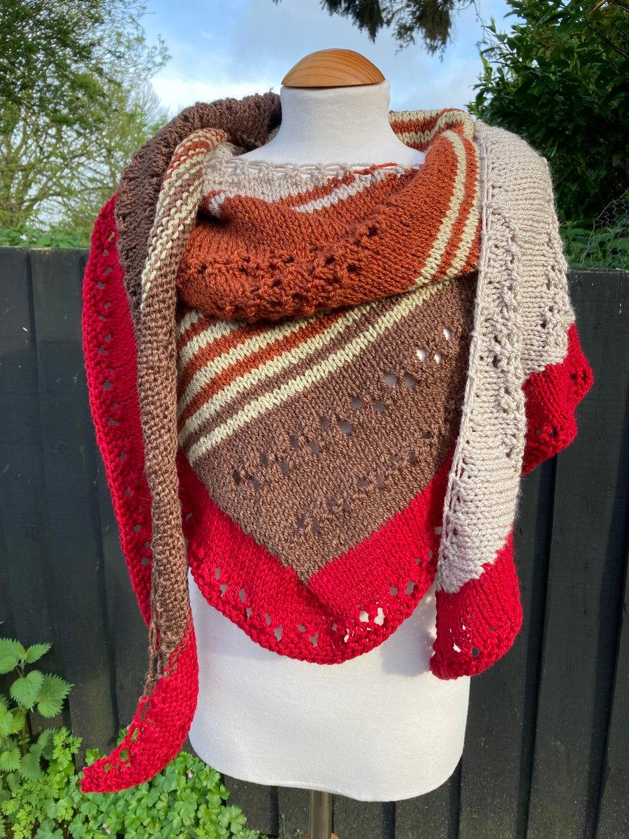 Unique Asymmetrical Hand Knitted Lace Wrap in Earthy Colours 
