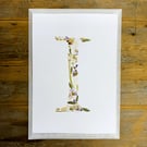 Letter I - pressed flower art print