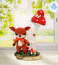Crochet fox and toadstool sculpture. Fox ornament. Fox decoration. - Image 1