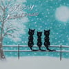 Cat Christmas Card, Black Cats Tree Snow Card, Children Christmas Card, Kitten