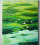 Original Green Acrylic Landscape Painting with Birds on Canvas, 40.6cm x 50cm - Image 1