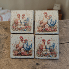 Happy Chickens Decoupaged Slate Coaster Set of 4
