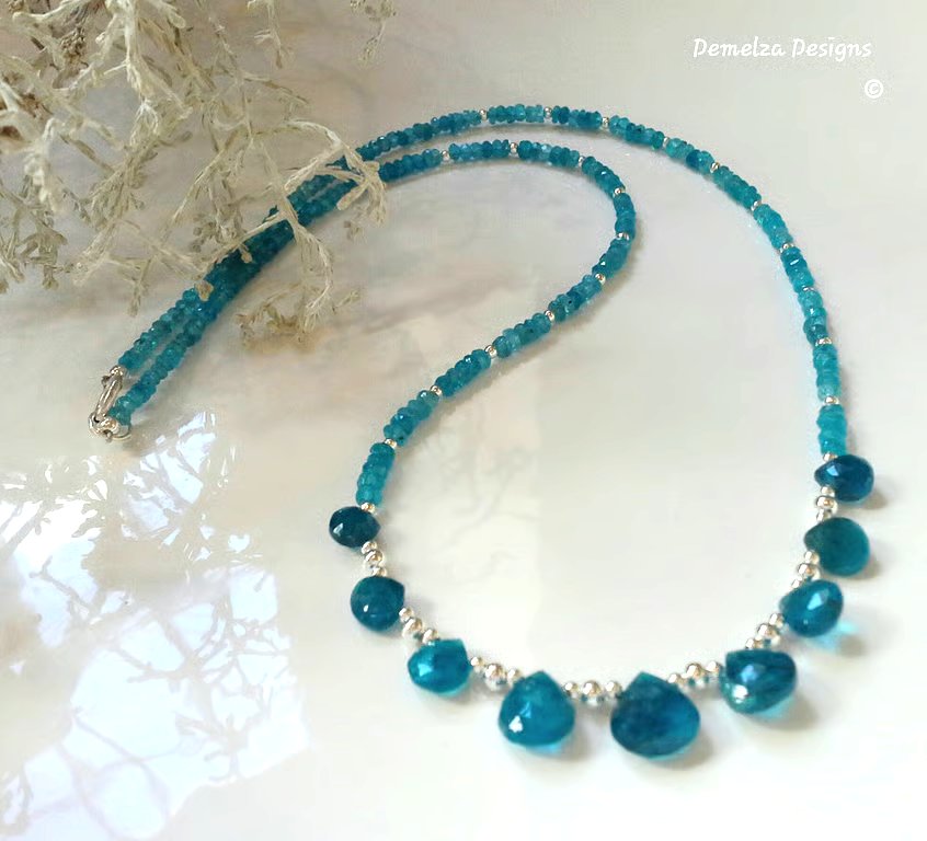 Designer Neon Blue Apatite Sterling Silver Necklace
