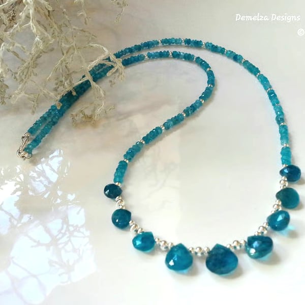 Designer Neon Blue Apatite Sterling Silver Necklace