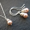 Peach Pearl Wire-wrapped Jewellery Set