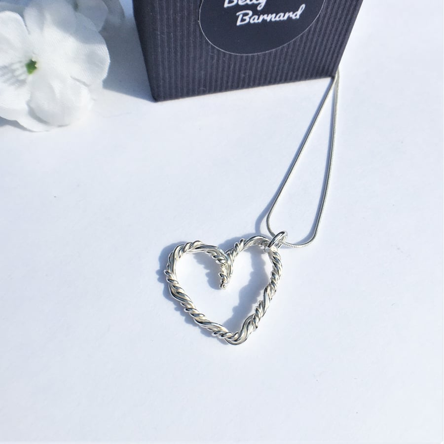 Twisted Wire Heart Pendant - Sterling Silver Necklace