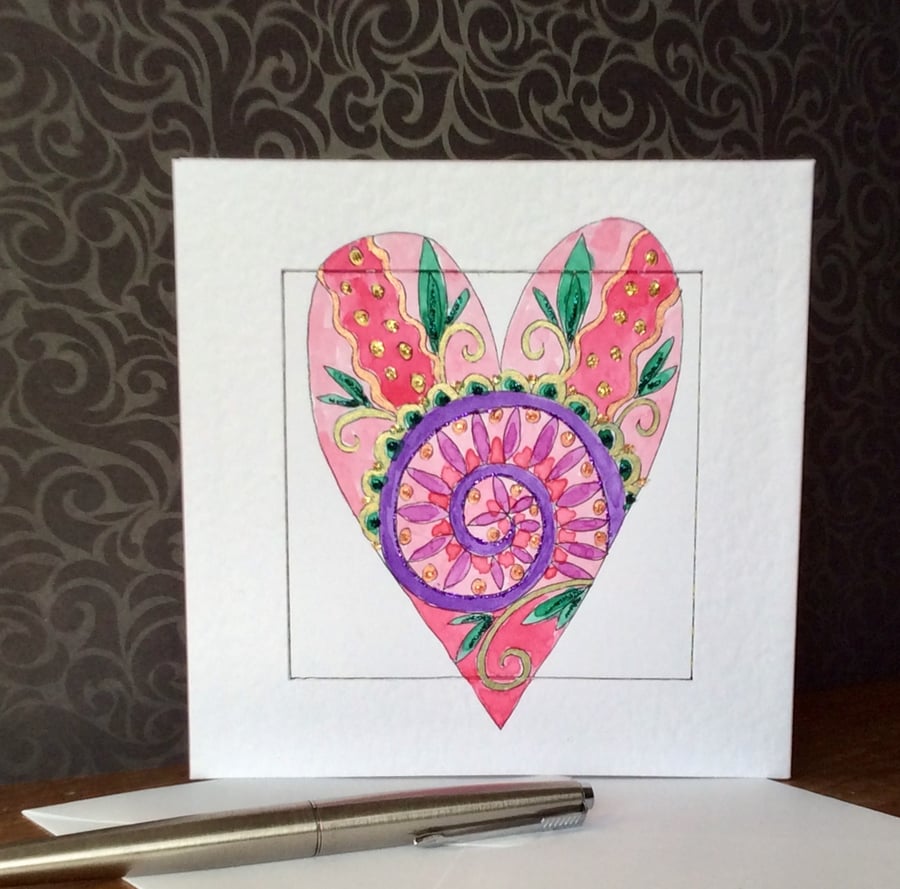 Hand painted heart Art Card. 