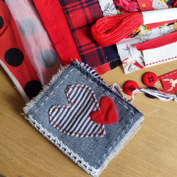 Denim Needle Book with optional Mini Fabric Scrap Pack - Needle Case 