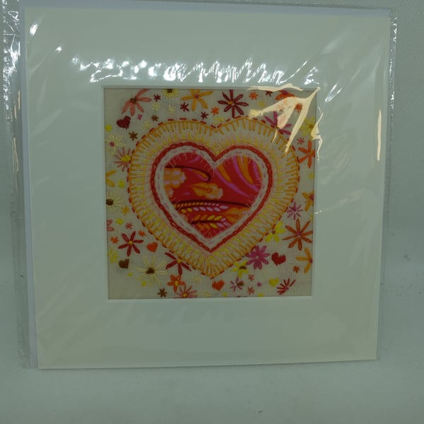 embroidery and applique card, heart and flowers