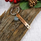 Bag Charm, Copper Bar Laser Engraved Little Star and Stars with Moss Agate