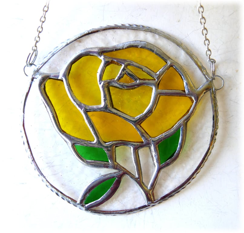 Rose Ring Suncatcher Stained Glass Yellow Handmade Gift Flower
