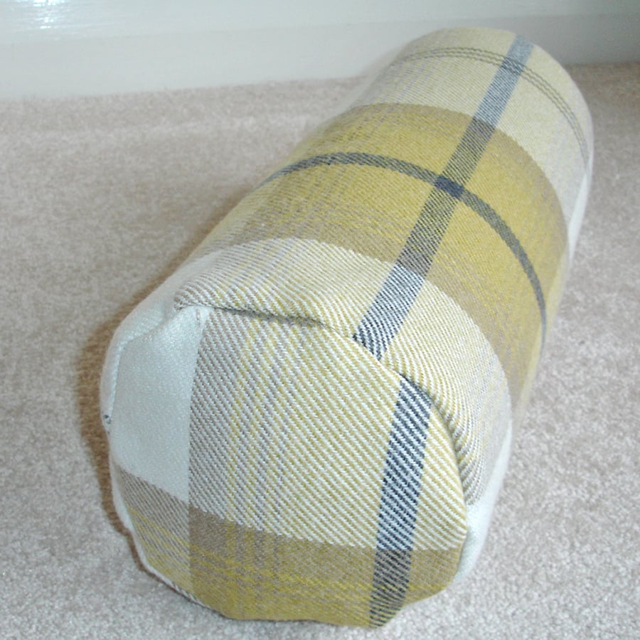 Yellow Tartan Bolster Cushion Cover 16"x6" Round Cylinder Neck Roll Pillow Grey