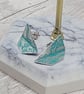 Aluminium Tin Geometric Stud Earrings – Half Folded Design – Silver Turquoise - Image 2