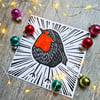 Hand printed linocut Robin Christmas card