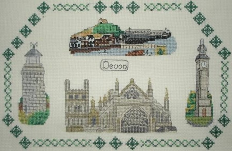 Devon map (landmarks in Devon) cross stitch chart
