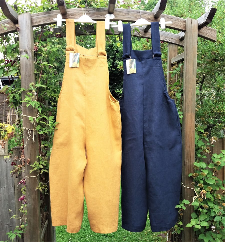 Handmade Soft Linen Ladies Dungarees Jumpsuits Choice of Colours Sizes S-XXL