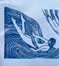 Original handmade wild swim linocut print 