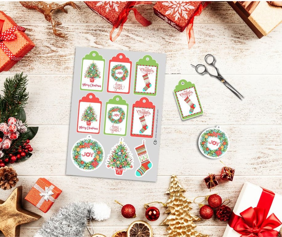 Merry Christmas From Santa Christmas Gift Tag Digital Printable PDF Sheet 