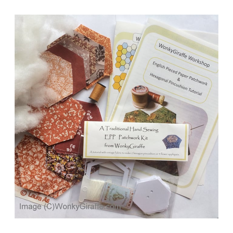 Starter EPP Hand Patchwork Kit vintage Laura Ashley Autumn fabric hexagons 