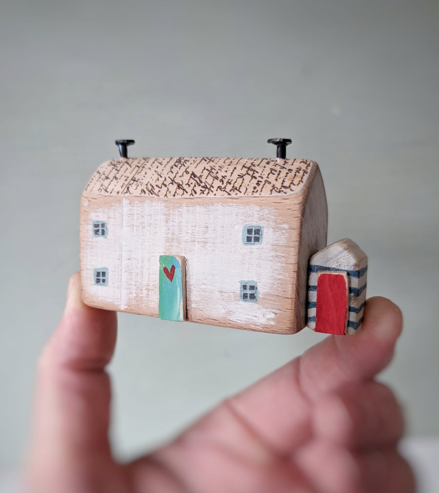 Little Handmade Wooden Sea House with Teeny Beach Shed