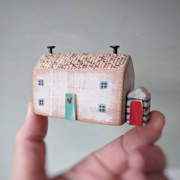 Little Handmade Wooden Sea House with Teeny Beach Shed