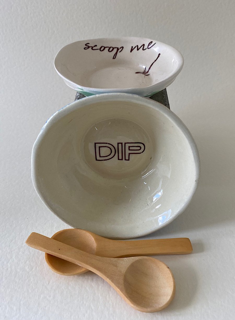 Snack dish duo. Ceramic handmade dishes and scoops.
