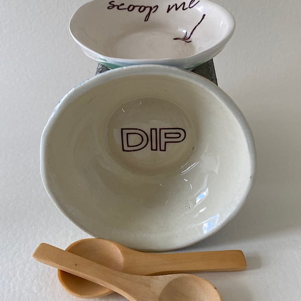 Snack dish duo. Ceramic handmade dishes and scoops.