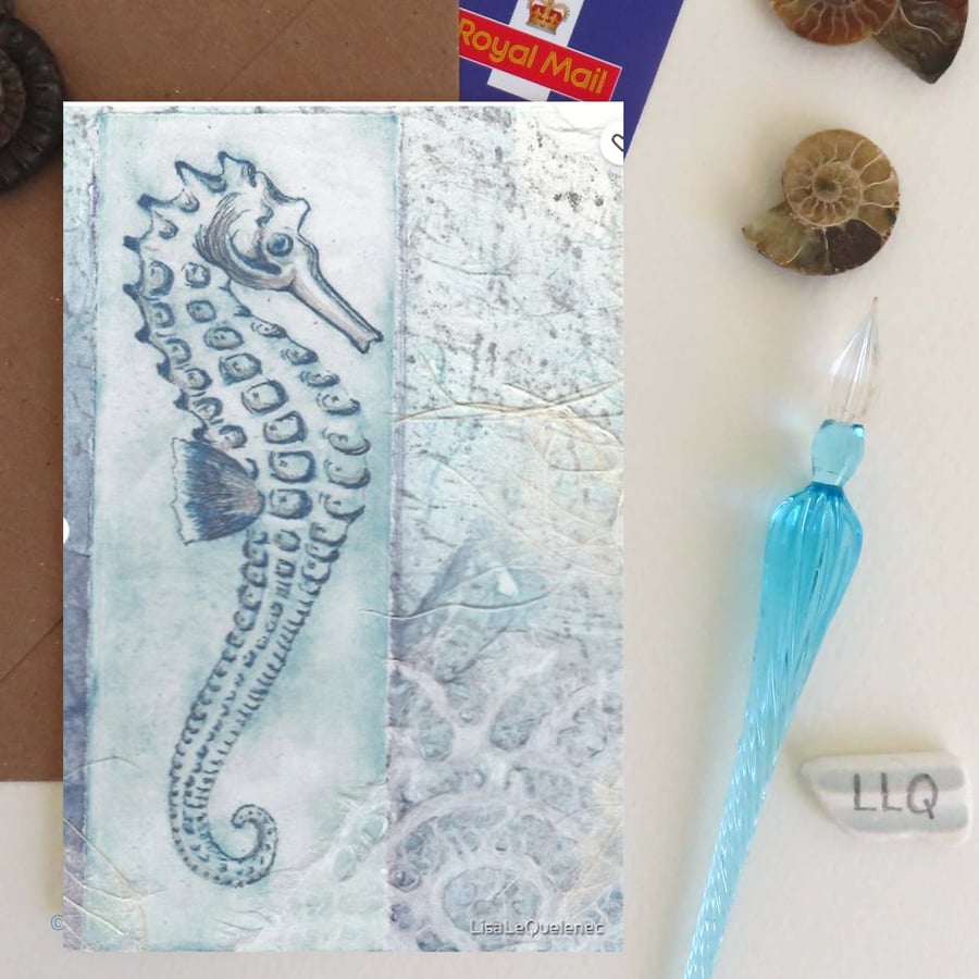 Seahorse blank greeting card notelet plastic free no cellophane