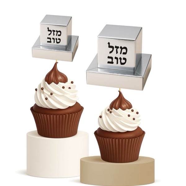 Silver Tefillin Bar Mitzvah Cupcake Toppers 15pk Mazel Tov Decor