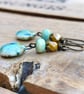 Rustic Yellow & Green Ceramic Dangle Earrings. Artisan Crafted Pottery Jewellery - Image 3