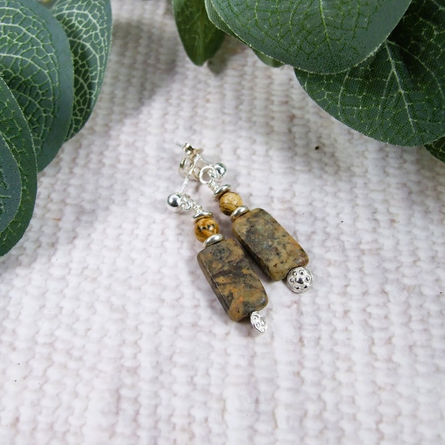 Earrings, Sterling Silver and Jasper Studs
