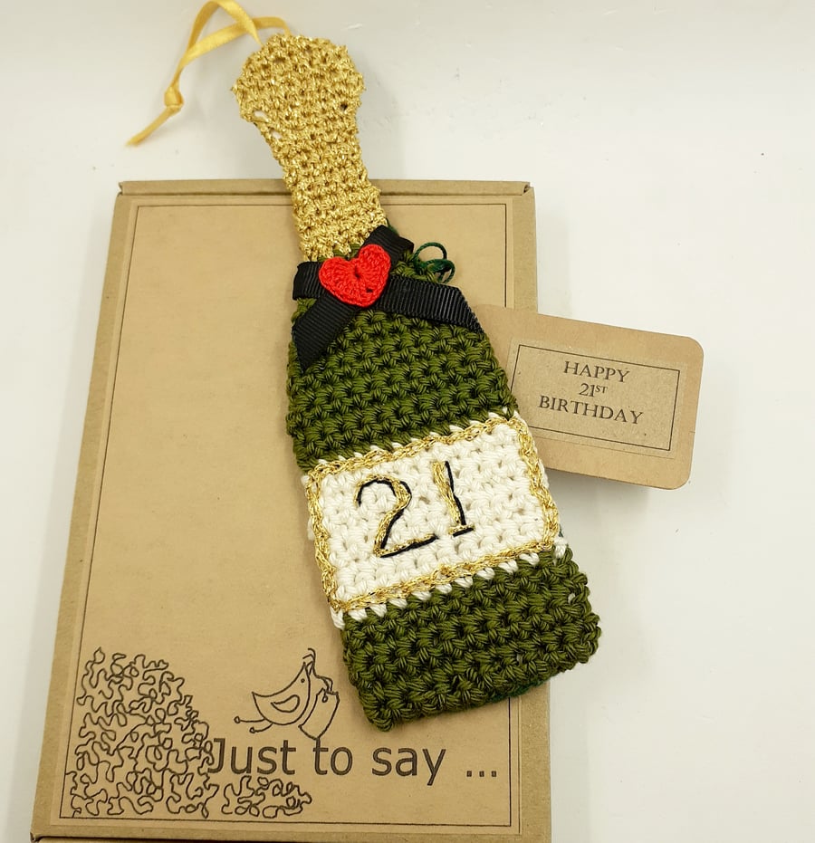 Crochet Champage or Prosecco Bottle.  Alternative to a 21st Birthday Card