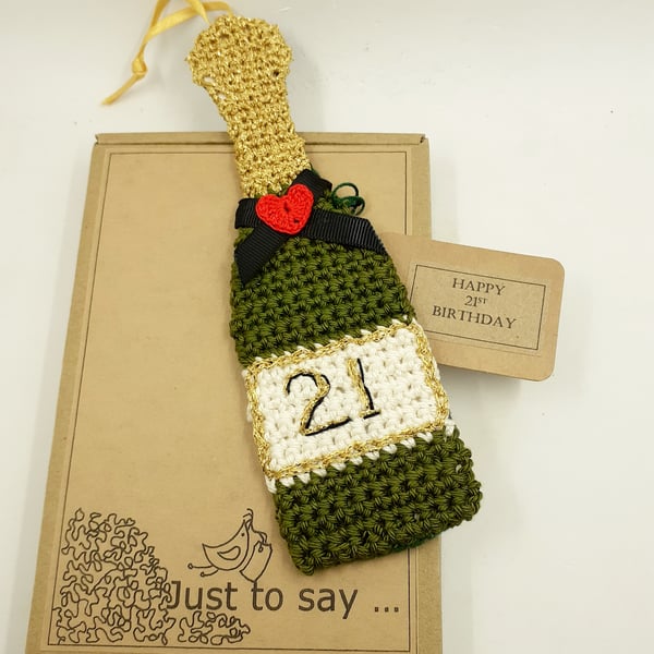 Crochet Champage or Prosecco Bottle.  Alternative to a 21st Birthday Card