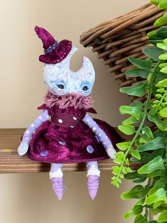 Witchy Moon Miniature Spun Cotton Art Doll
