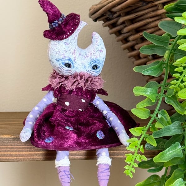 Witchy Moon Miniature Spun Cotton Art Doll