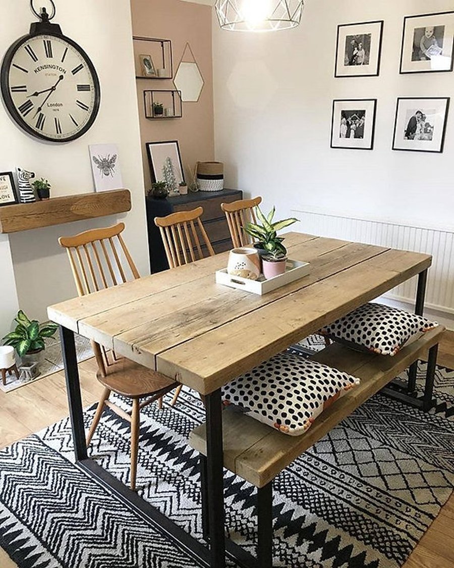 Reclaimed Industrial Chic 6-8 Seater Solid Wood Steel Metal Dining Table HCB 640