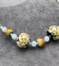 Raku spotted lampwork glass beaded necklace cream brown blue caramel - Image 2