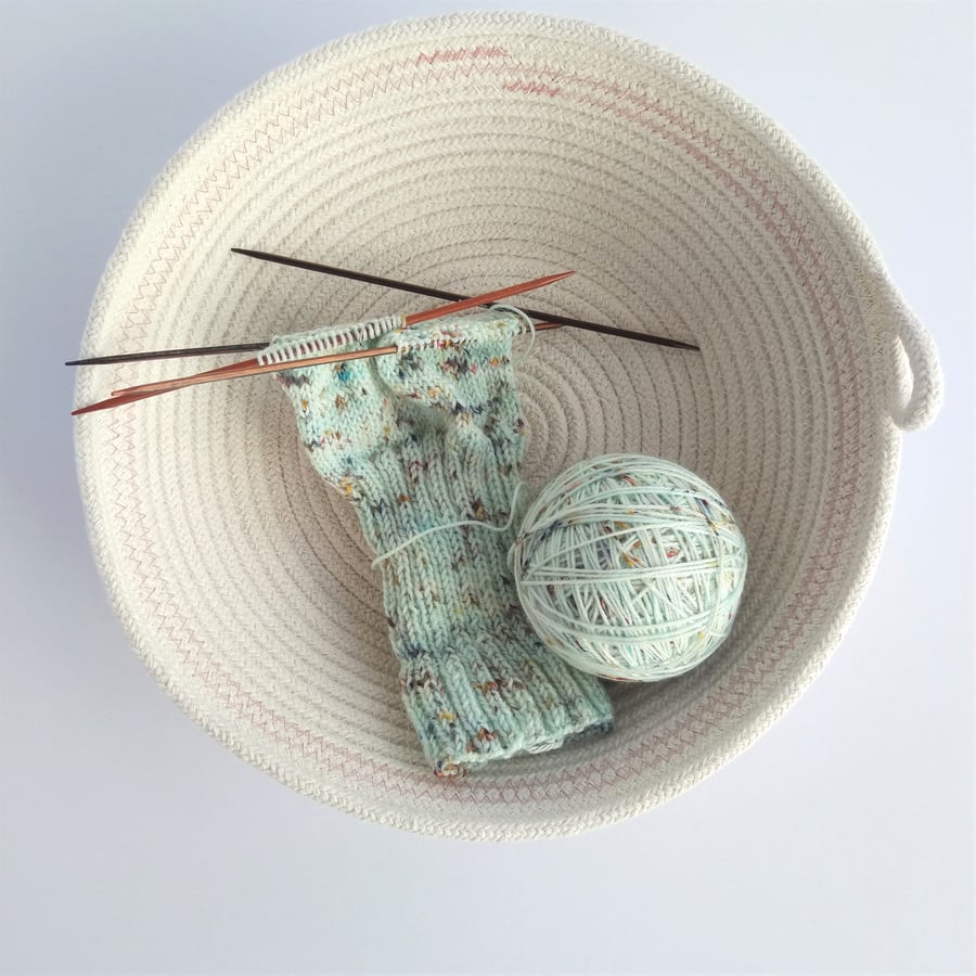 Freshwater Bay Bowl, a coiled rope bowl with light pink stitched detail