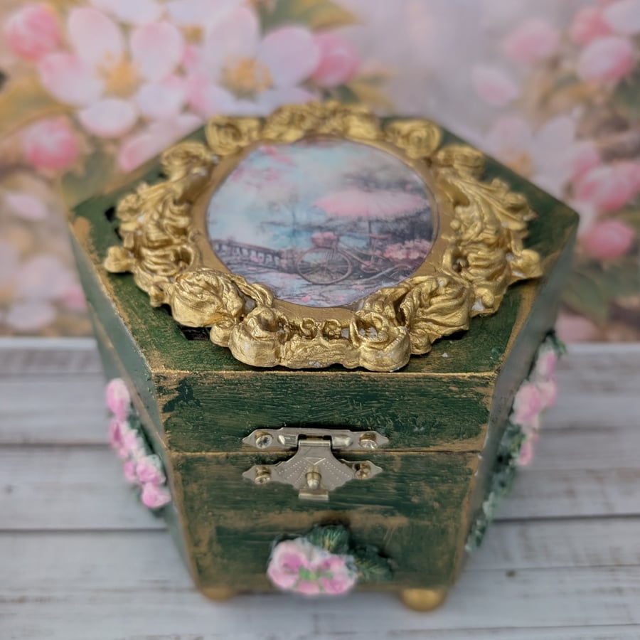 Trinket Box Country Cherry Blossom Regency Style OOAK Handcrafted