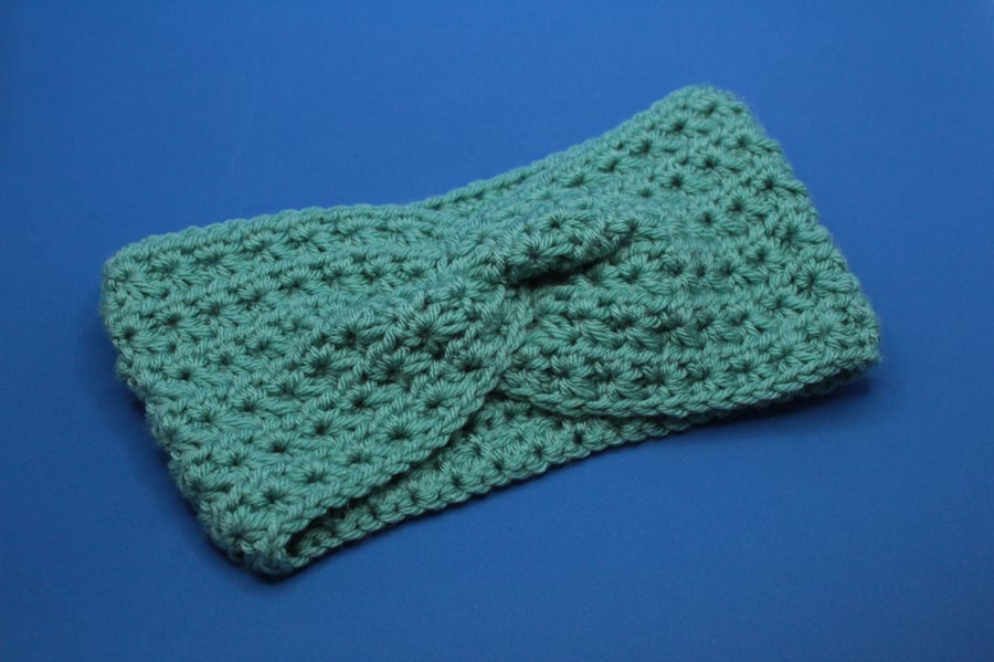 Turquoise Crochet Twisted Headband Ear Warmer