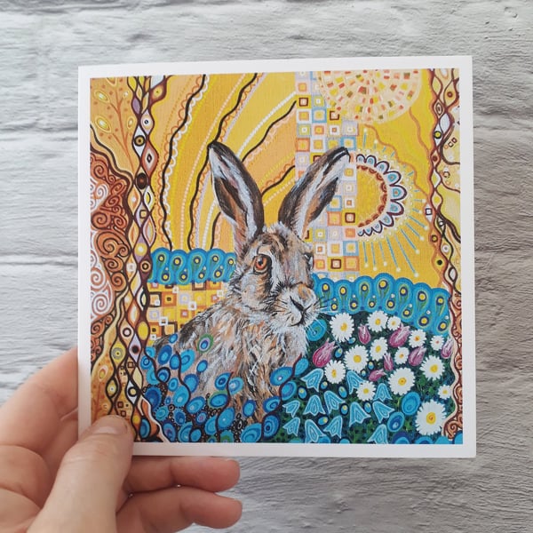 Art Nouveau Hare Easter or Birthday Card