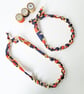 Orange, Black  & Cream or Straw Coloured Slogan Liberty Print Fabric Necklace - Image 3