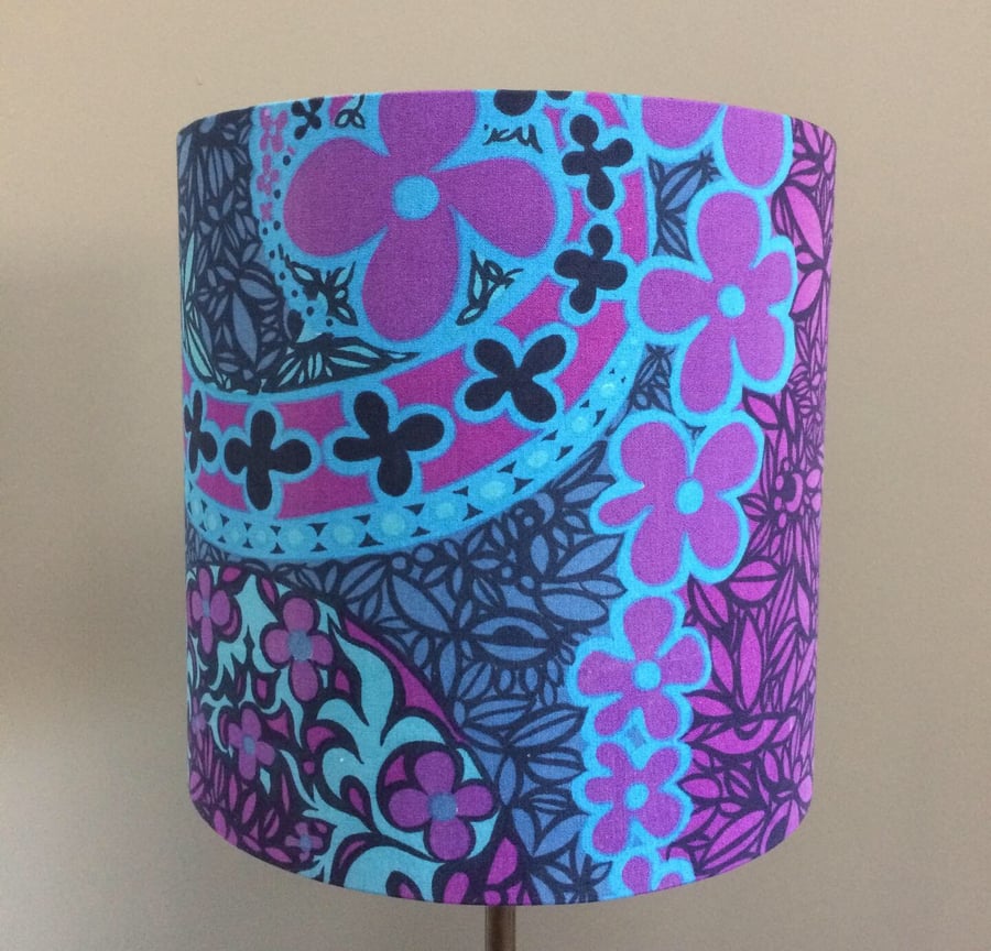 Wow Hip and Groovy CARNABY Pink Blue Floral 60s Vintage fabric Lampshade option