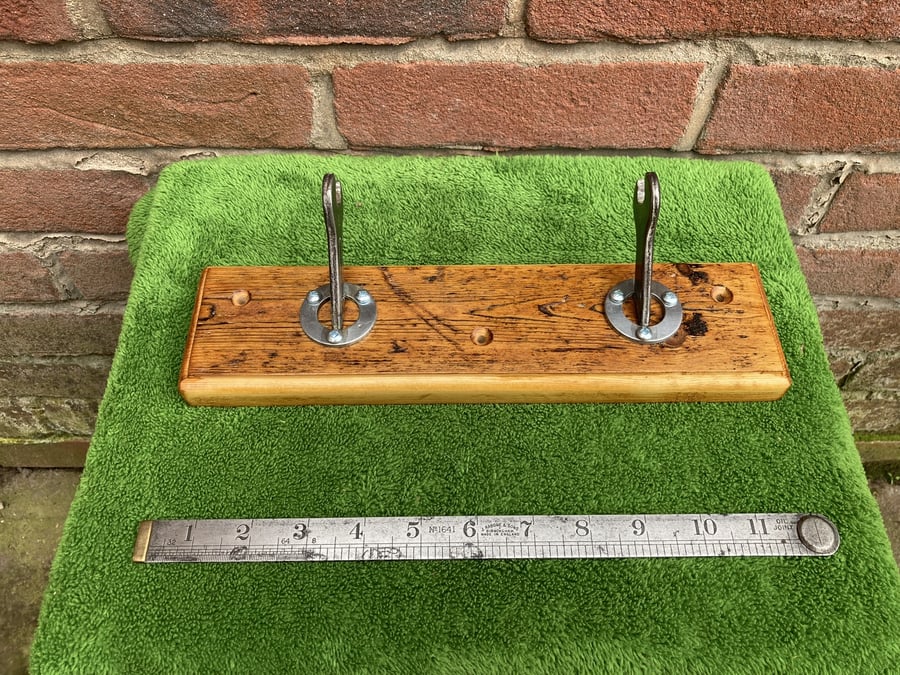 Double Coat Hook on Rail, Made with Repurposed Spanners