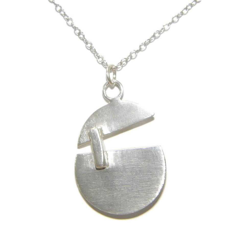 Sterling Silver Split Disc Handmade Pendant, Unique Minimalist Jewellery