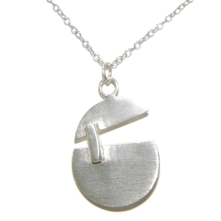 Sterling Silver Split Disc Handmade Pendant, Unique Minimalist Jewellery