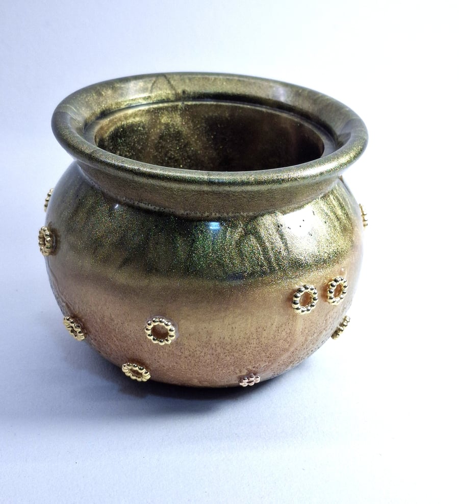 Black and Gold coloured, Textured  Resin Posy Bowl, Dried flower Bowl