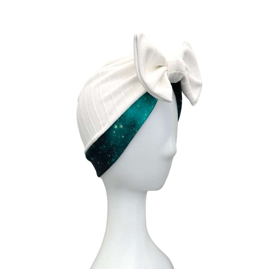 Green and White Turban Hat, Bow Head Scarf for Women for Hair Loss